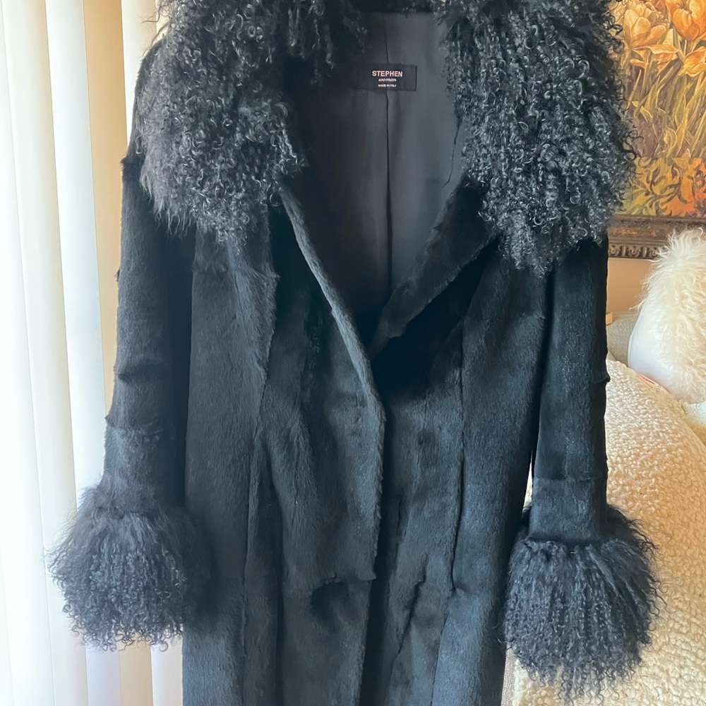 Stephen Italy suede coat with Mongolian fur